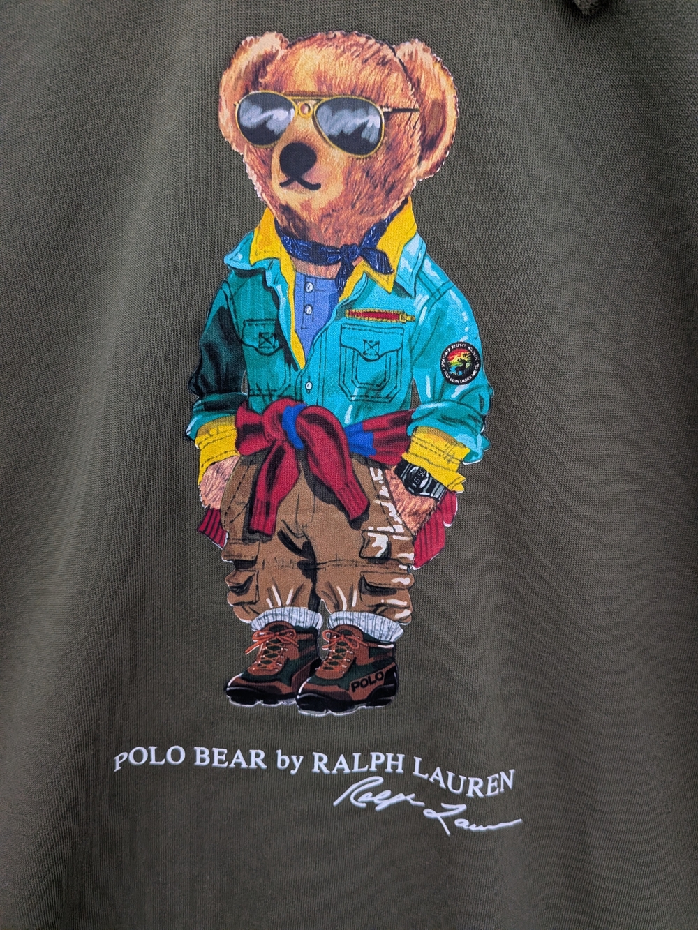 Ralph Lauren Polo Bear Colorblock Hoodie - Olive/Blue/Orange/Yellow Men's XL - Picture 4 of 8